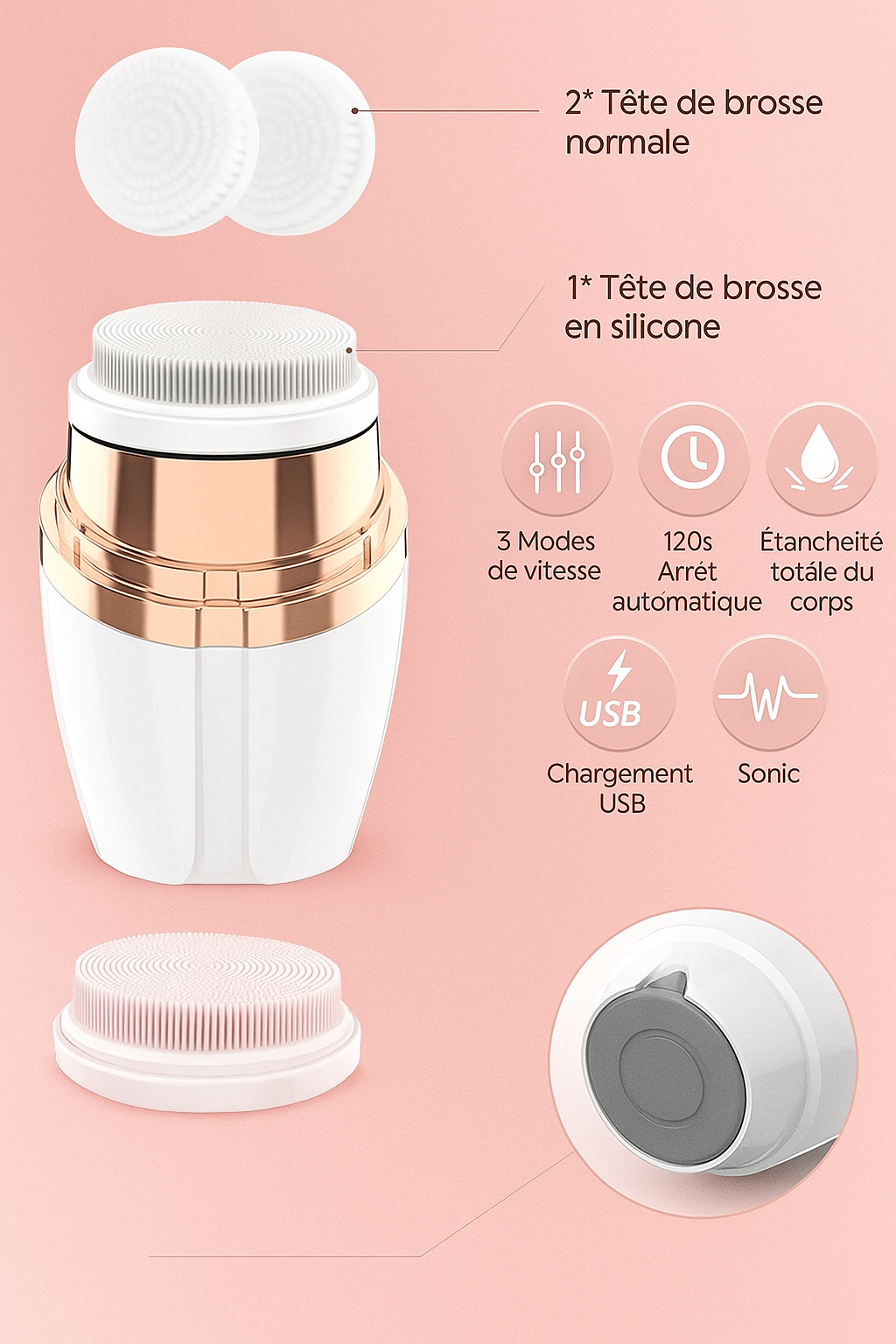 🧖‍♀️ Brosse Visage Sonique 3-en-1 Skalyn